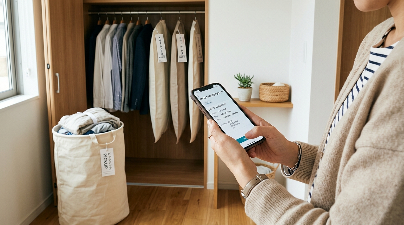 忙しい人の生活スタイルに合わせて集荷や受け取り時間を確認している様子