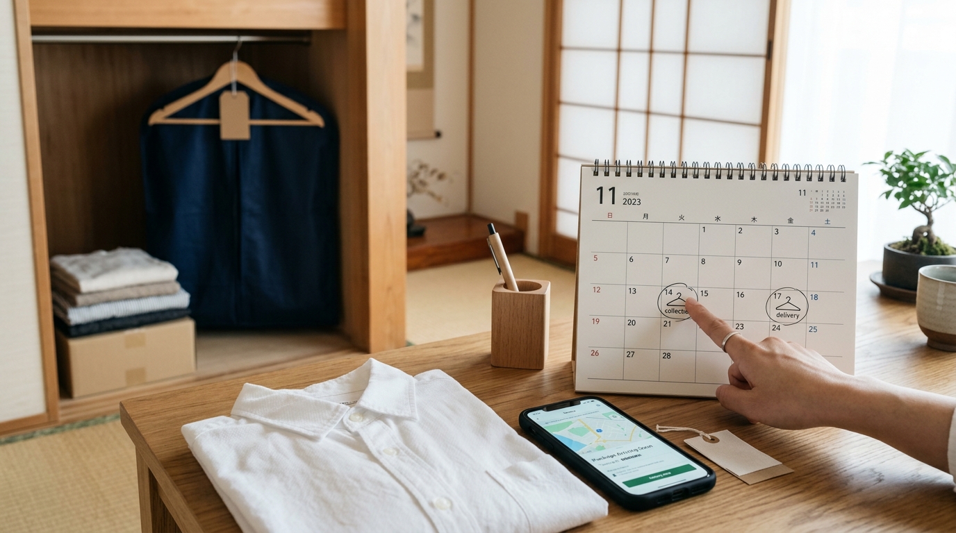宅配クリーニングの集荷から返却までのスケジュール管理を確認する様子