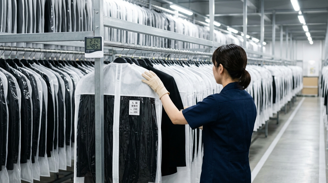 礼服を宅配クリーニングの保管環境で管理するイメージ