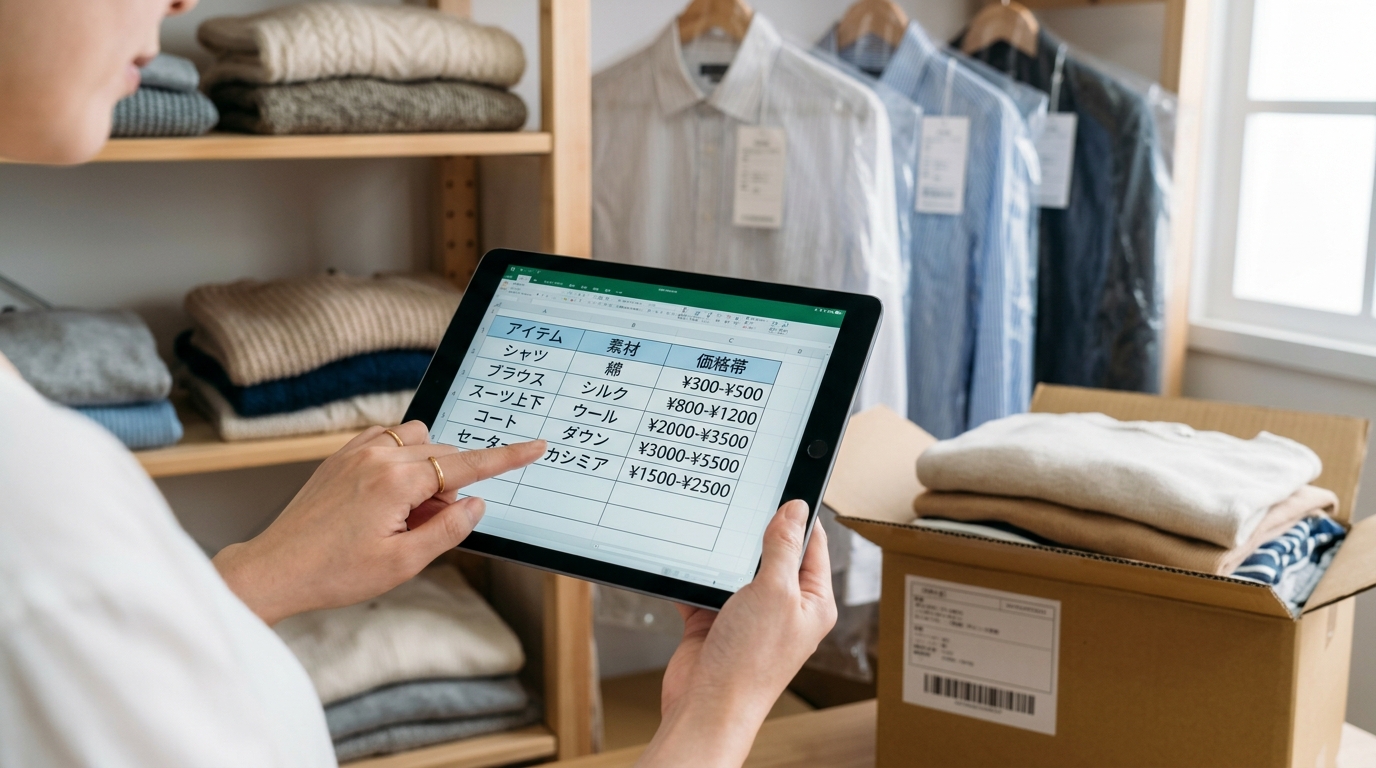 タブレットで布団宅配クリーニングの料金表を確認する手元の様子