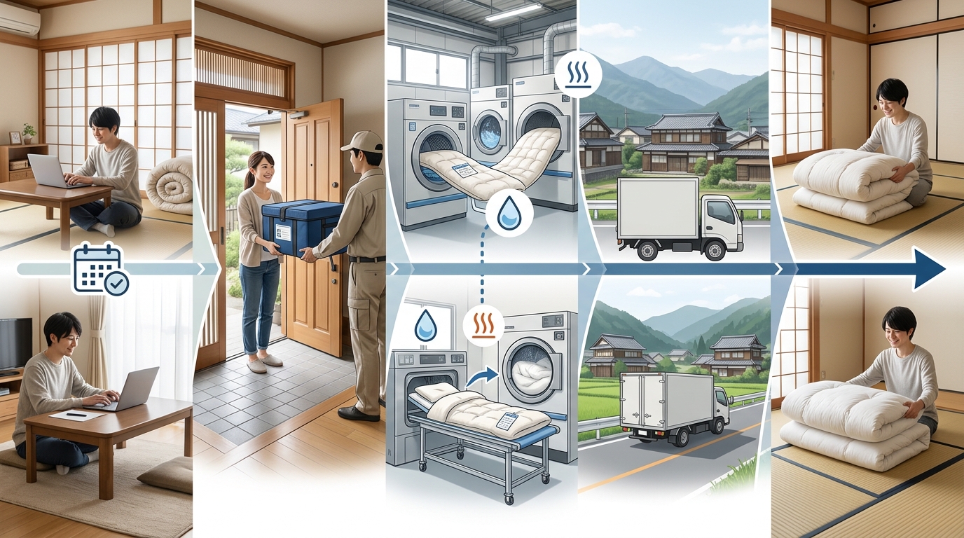 布団の集荷から自宅に返却されるまでのスケジュールイメージ